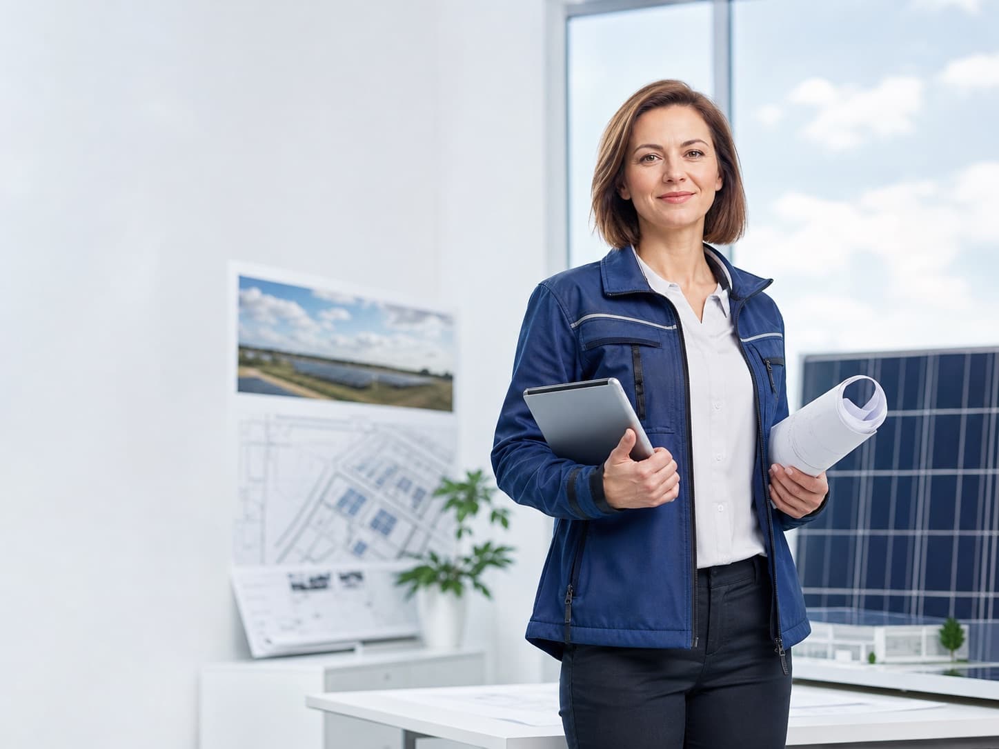 Fictional renewable energy specialist reviewing a consumption profile, site conditions, and installation documentation